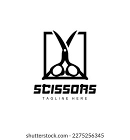 Scissors Logo, Cutting Tools Vector, Barbershop Razor Scissors Simple Design, Illustration Template Icon