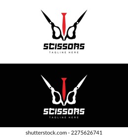 Scissors Logo, Cutting Tools Vector, Barbershop Razor Scissors Simple Design, Illustration Template Icon