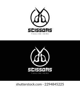 Scissors Logo, Cutting Tools Vector, Barbershop Razor Scissors Simple Design, Illustration Template Icon