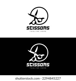 Scissors Logo, Cutting Tools Vector, Barbershop Razor Scissors Simple Design, Illustration Template Icon