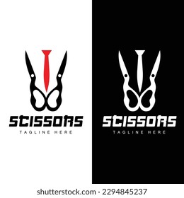 Scissors Logo, Cutting Tools Vector, Barbershop Razor Scissors Simple Design, Illustration Template Icon