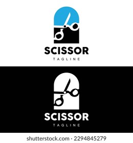 Scissors Logo, Cutting Tools Vector, Barbershop Razor Scissors Simple Design, Illustration Template Icon