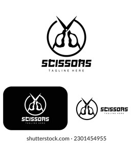 Scissors Logo, Cutting Tools Vector, Barbershop Razor Scissors Simple Design, Illustration Template Icon