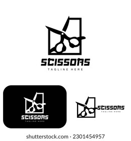 Scissors Logo, Cutting Tools Vector, Barbershop Razor Scissors Simple Design, Illustration Template Icon