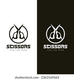 Scissors Logo, Cutting Tools Vector, Barbershop Razor Scissors Simple Design, Illustration Template Icon