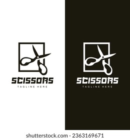 Scissors Logo, Cutting Tools Vector, Barbershop Razor Scissors Simple Design, Illustration Template Icon