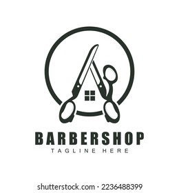 Scissors Logo Design, Barbershop Shaver Vector, Babershop Scissors Brand Illustration