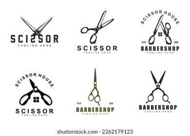 Scissors Logo Design, Barbershop Shaver Vector, Babershop Scissors Brand Illustration