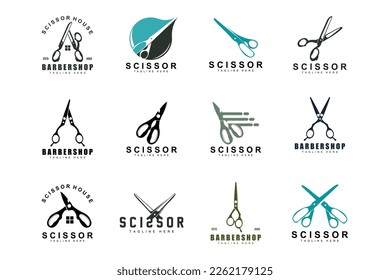Scissors Logo Design, Barbershop Shaver Vector, Babershop Scissors Brand Illustration