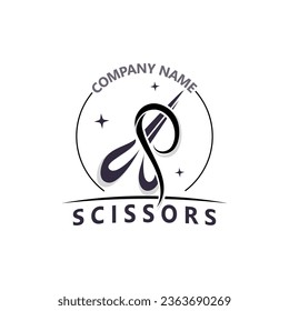 Vorlage für das Design des Scheren-Logo. Modernes, einfaches Design. Friseurwerkzeuge und Friseur. Vektorgrafik