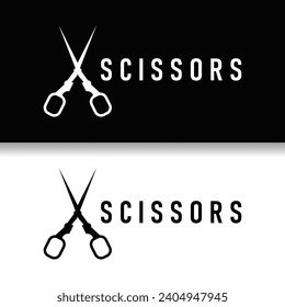 Scissors logo design vintage old simple barber cutting tool black silhouette illustration