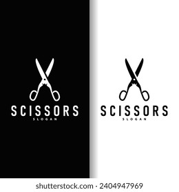 Scissors logo design vintage old simple barber cutting tool black silhouette illustration