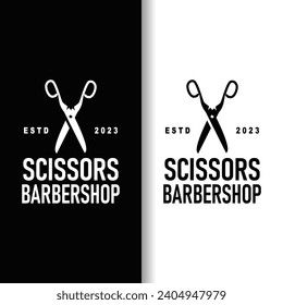 Scissors logo design vintage old simple barber cutting tool black silhouette illustration