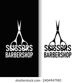 Scissors logo design vintage old simple barber cutting tool black silhouette illustration