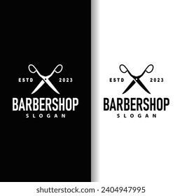 Scissors logo design vintage old simple barber cutting tool black silhouette illustration