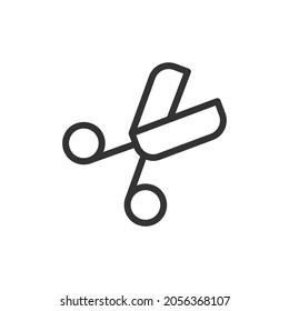 Icono de línea mínima de tijeras. Diseño de símbolo de trazo web. Las tijeras firman aisladas en un fondo blanco. Icono de línea Premium.