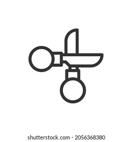 Icono de línea mínima de tijeras. Diseño de símbolo de trazo web. Las tijeras firman aisladas en un fondo blanco. Icono de línea Premium.