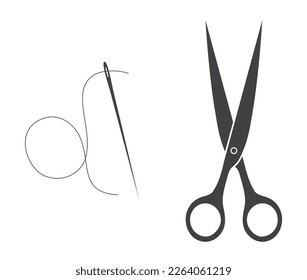 scissors and needle with thread sewing icon