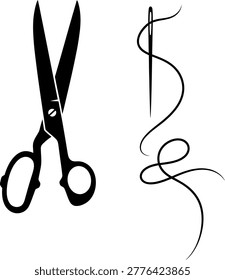 Scissors and Needle with Thread for Sewing Projects