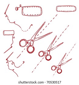 Scissors and needles doodle set