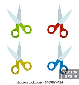 Scissors. Needlework tool. Set. Multi-colored. In cartoon style. For use in your design.