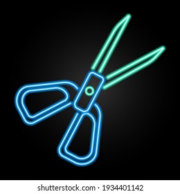 Scissors neon sign, modern glowing banner design, colorful modern design trend on black background. Vector illustration.