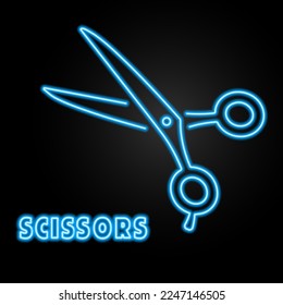scissors neon sign, modern glowing banner design, colorful modern design trends on black background. Vector illustration.