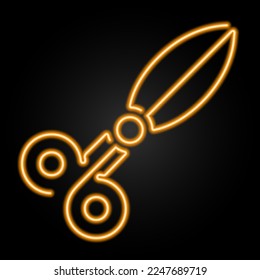 Schere Neonzeichen, modernes leuchtendes Bannerdesign, bunte moderne Designtrends auf schwarzem Hintergrund. Vektorgrafik.