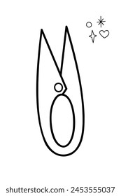 Pinzas de tijeras para costura. Doodle contorno Vector ilustración en blanco y negro. 