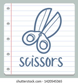 Scissors Notebook School Objects. Teacher Learning Doodle. Icon Symbol Sketch. Line Hand Drawn Art.