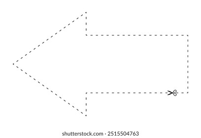 tesoura em forma de seta de linha tracejada, linha tracejada e tesoura, contorno de traço e tesoura