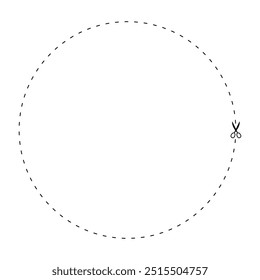 scissors on dashed line circle shape, dash line and scissors, dash outline and scissors