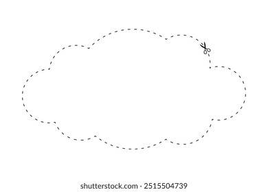 tesoura em forma de nuvem de linha tracejada, linha tracejada e tesoura, contorno de traço e tesoura
