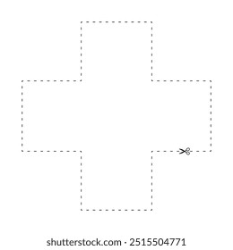 tesoura em forma de cruz de linha tracejada, linha tracejada e tesoura, contorno de traço e tesoura