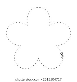 tesoura em forma de flor de linha tracejada, linha tracejada e tesoura, contorno de traço e tesoura