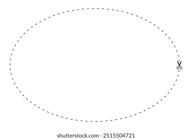 tesoura em forma oval de linha tracejada, linha tracejada e tesoura, contorno de traço e tesoura