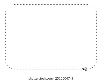 tesoura em forma de retângulo de linha tracejada, linha tracejada e tesoura, contorno de traço e tesoura