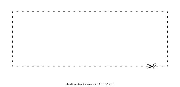 tesoura em forma de retângulo de linha tracejada, linha tracejada e tesoura, contorno de traço e tesoura