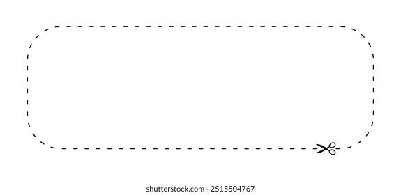 tesoura em forma de retângulo de linha tracejada, linha tracejada e tesoura, contorno de traço e tesoura