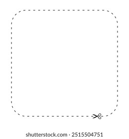 tesoura em forma quadrada de linha tracejada, linha tracejada e tesoura, contorno de traço e tesoura