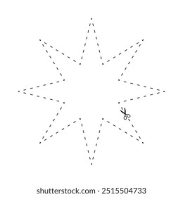 tesoura em forma de estrela de linha tracejada, linha tracejada e tesoura, contorno de traço e tesoura