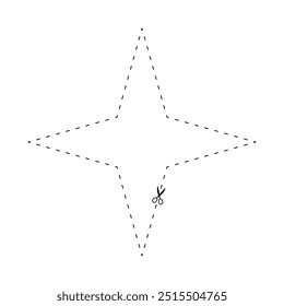 tesoura em forma de estrela de linha tracejada, linha tracejada e tesoura, contorno de traço e tesoura