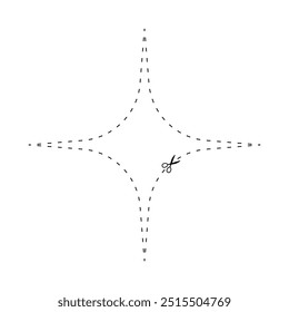 tesoura em forma de estrela de linha tracejada, linha tracejada e tesoura, contorno de traço e tesoura