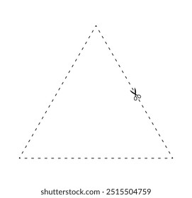 tesoura em forma de triângulo de linha tracejada, linha tracejada e tesoura, contorno de traço e tesoura