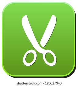 Scissors on green button