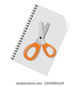 Scissors on the page with gridlines. Doodle vector illustration
