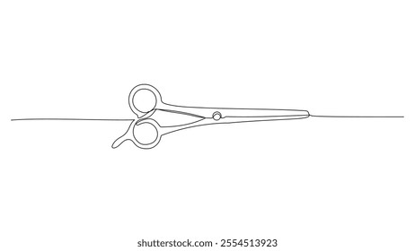 Scissors one continuous line illustration. Hand drawn doodle vector sketch isolated on white background