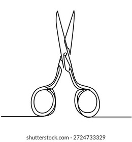 Tijeras de una línea de dibujo. Tijeras de una sola línea ilustración. Tijeras minimalista línea de arte. Tijeras Arte vectorial