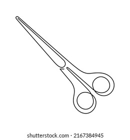 Scissors one-line art, hand drawn continuous contour. Shears, drawing single line style, minimalist design. Editable stroke. Isolated. Vector illustration