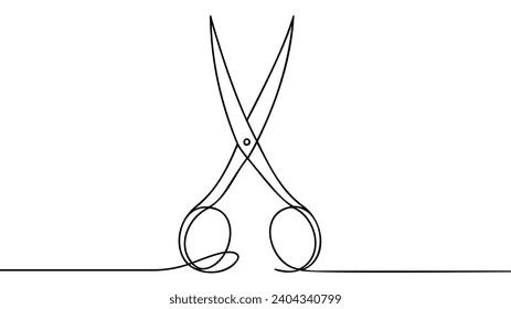 Scissors one-line art, hand drawn continuous contour. Shears, drawing single line style, minimalist design. Editable stroke. Isolated. Vector illustration